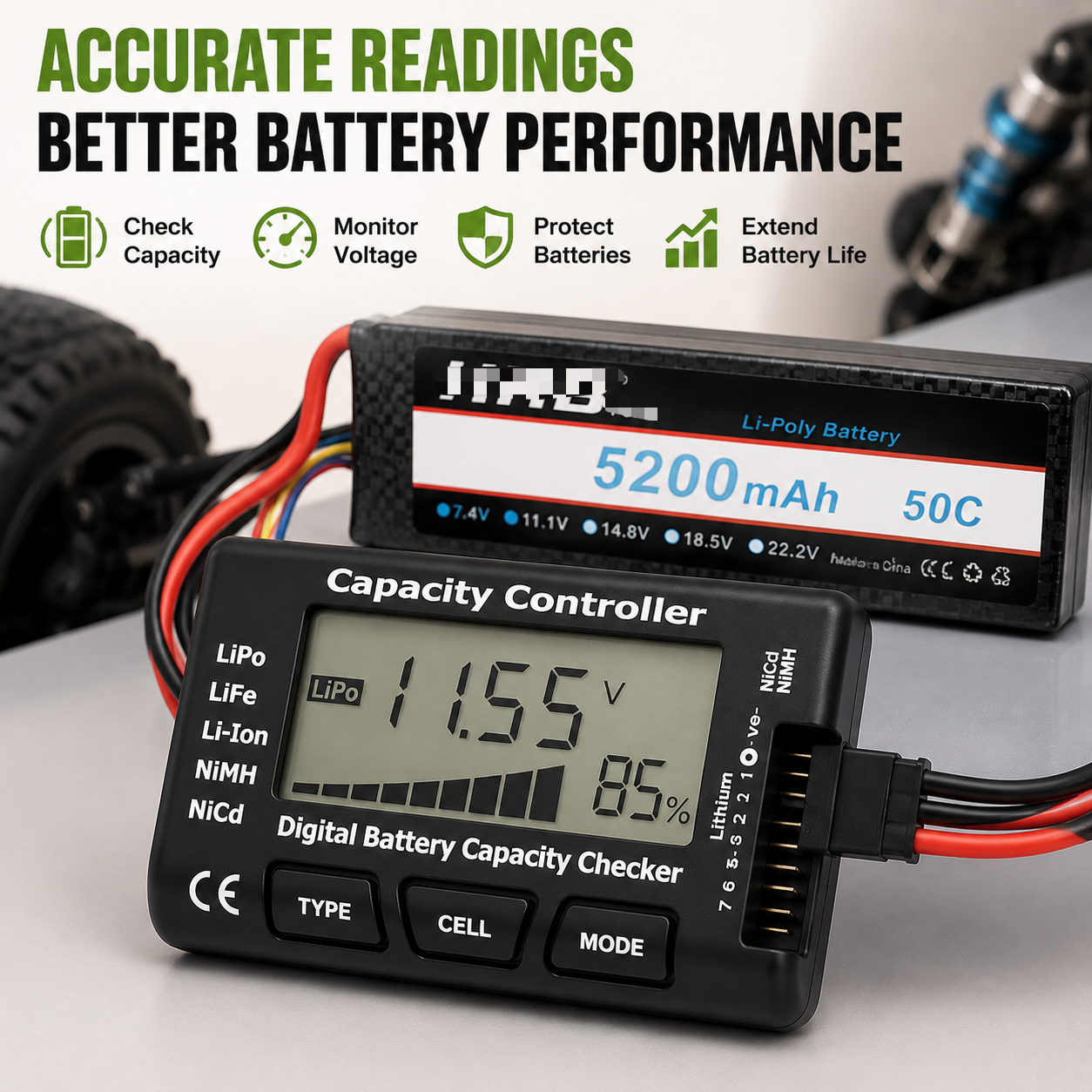 Drone Battery Voltage Checker - RC Cellmeter 7 Digital Battery Tester